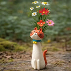 Long-Neck Cat Sculptural Resin Vase | Artisan Home Décor Statement Piece