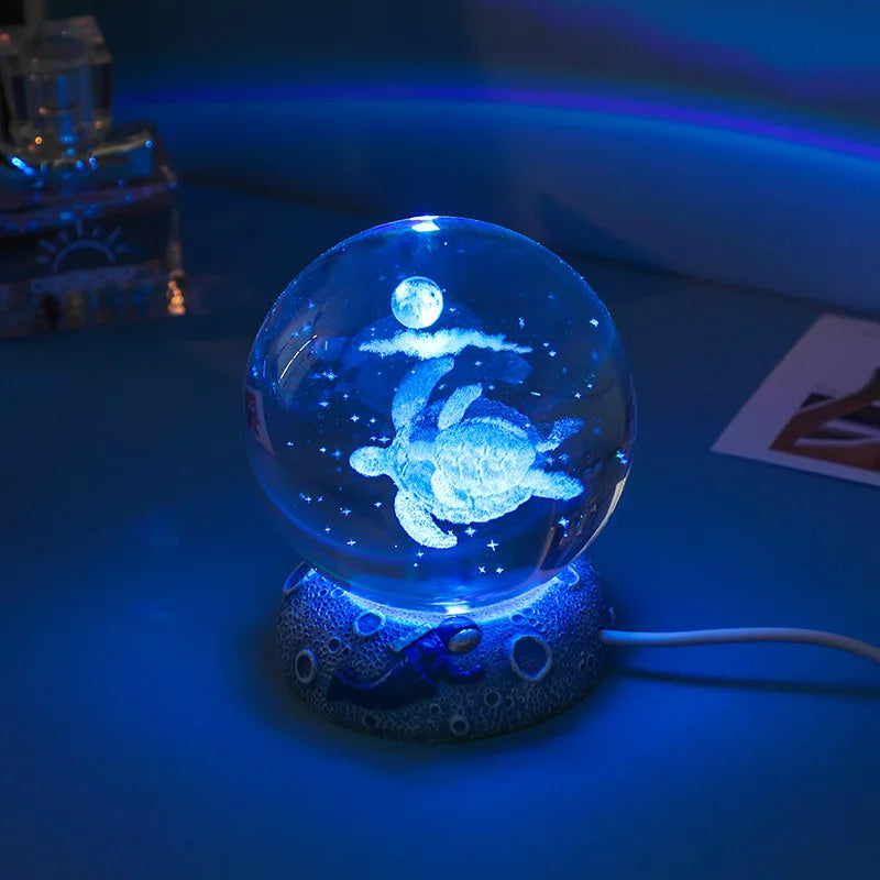 Crystal Ball Night Light Ornament 3D Engraved Luminous Resin Gift
