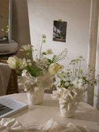 Retro Art Wide-Neck White Ceramic Vase | Vintage Luxury Home Décor