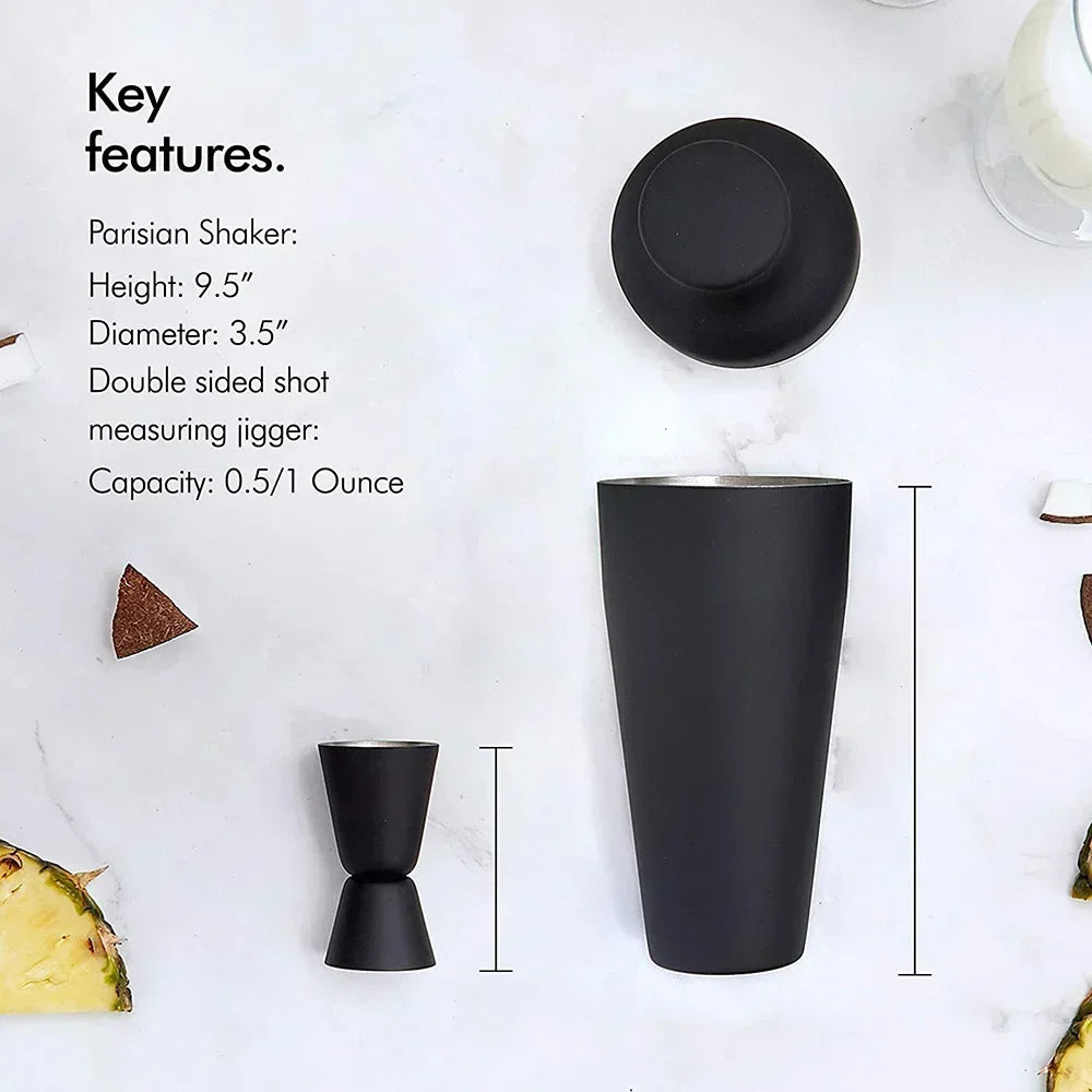 Premium Matte Black Cocktail Shaker Set For Home Bar 8 Piece Bartender Kit