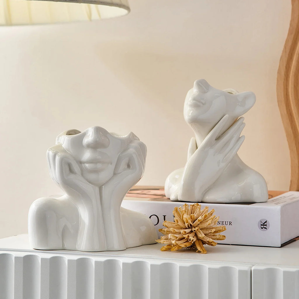 room decor statues and sculptures Decoration desk accessories human face statue ceramic vase figurines for interior Figurine