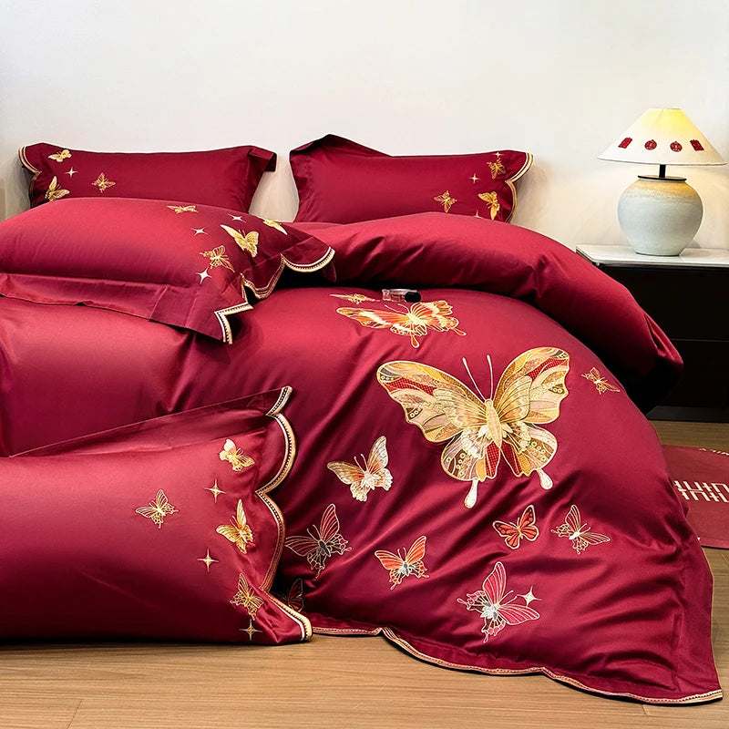 Aurora Gold Butterfly Embroidery Bedding 1000TC Cotton Luxe