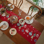 Christmas Chenille Tassel Table Runner,Cotton Linen Thicken Fabric Table Decoration,Dining Room Restaurant Modern Decor Supplies