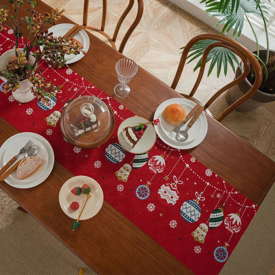 Christmas Chenille Tassel Table Runner,Cotton Linen Thicken Fabric Table Decoration,Dining Room Restaurant Modern Decor Supplies