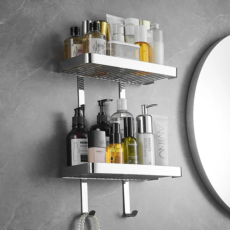 Aqualuxe Chrome Brass Corner Shower Shelf Dual Tier Elite