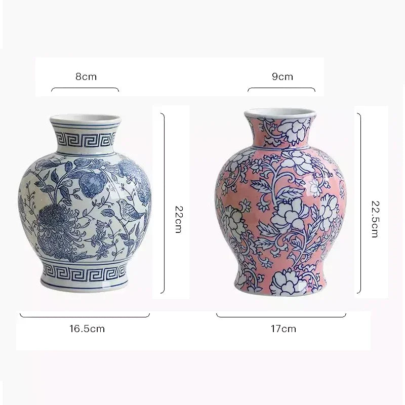 Ceramic Belly Vase Blue white porcelain retro vase Chinese porcelain ornaments Home decoration storage bottle porcelain vases
