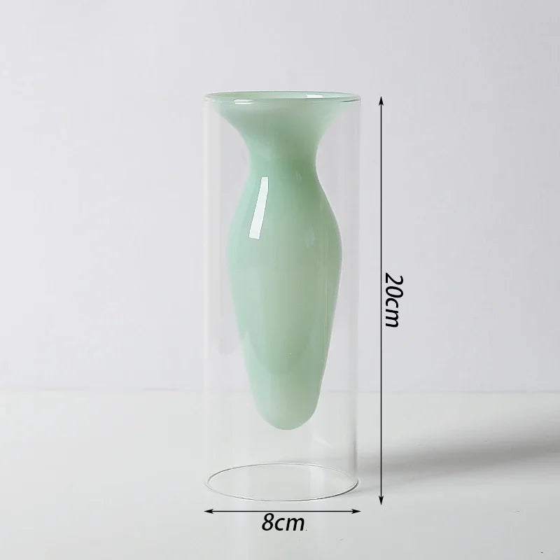 Double Wall Borosilicate Glass Vase | Sculptural Cylinder Vessel for Luxury Interiors