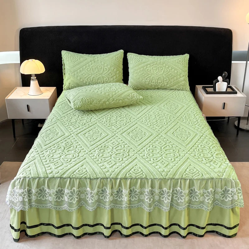 Xiao Qi Qi Bed Skirt Queen Solid Colour Winter Warm Mattress Protector Limited