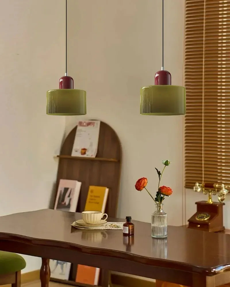 Artisan Stained Glass Pendant Light | Warm White LED | Pink, Orange, Green & White