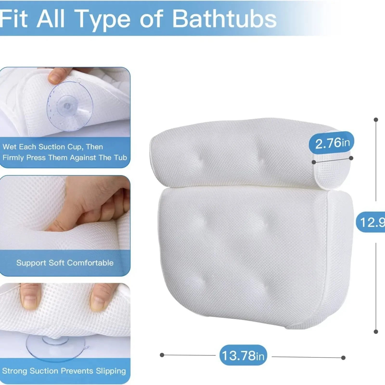 Bathtub Pillow Air Mesh Signature For Neck Anti Slip Cups