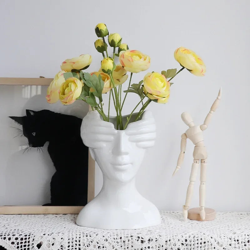 room decor statues and sculptures Decoration desk accessories human face statue ceramic vase figurines for interior Figurine