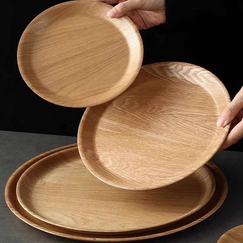 Wooden Dinner Plate Round Dessert Plate Wood Plate Coffee Cake Tray Bakery Bread Display Tray Kitchen Tableware Accessories