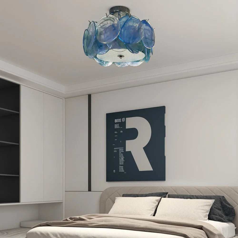 Murano Glass Flush Mount Ceiling Light Modern Round Chrome Brass Limited Edition