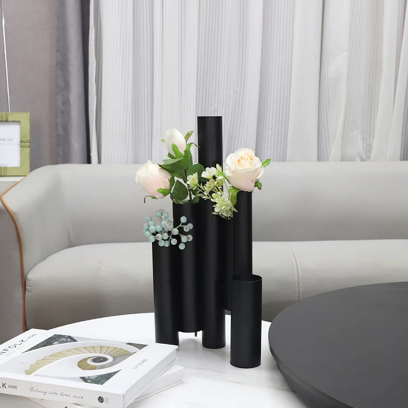 Metal & Leather Tube Vase | Architectural Luxury Home Décor