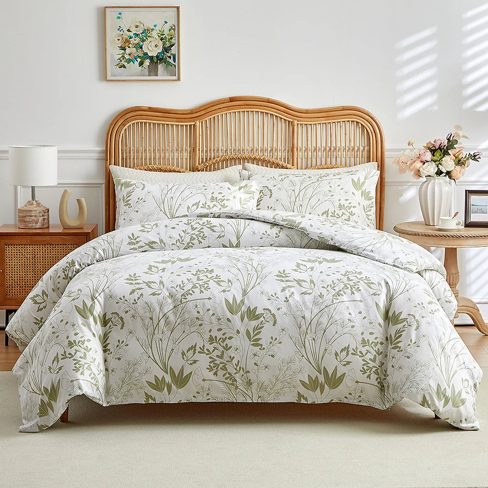 Vintage Floral Printed Duvet Cover Set – Soft Brushed Polyester Bedding Collection