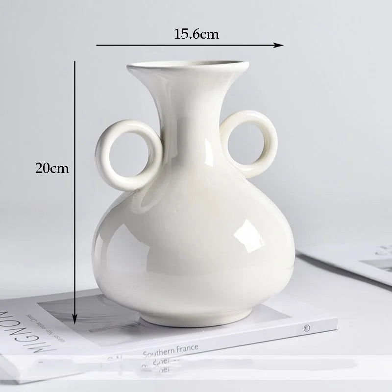 White Narrow-Neck Ceramic Vase | Ikebana-Inspired Luxury Home Décor