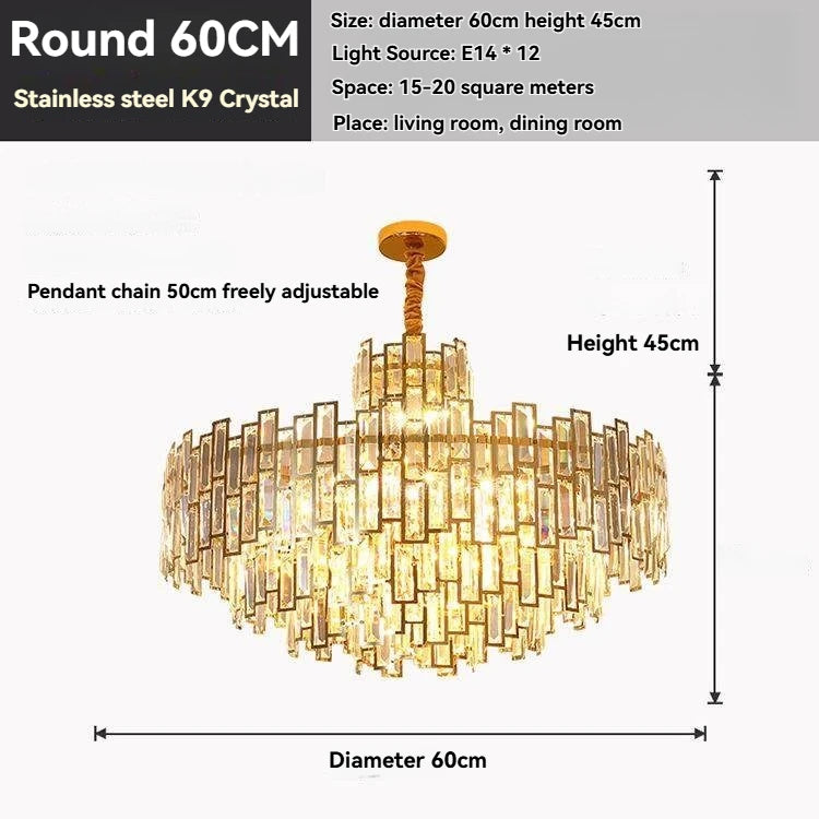 Luxora Gold Crystal Chandelier K9 Round Multi Tier Pendant Limited Edition