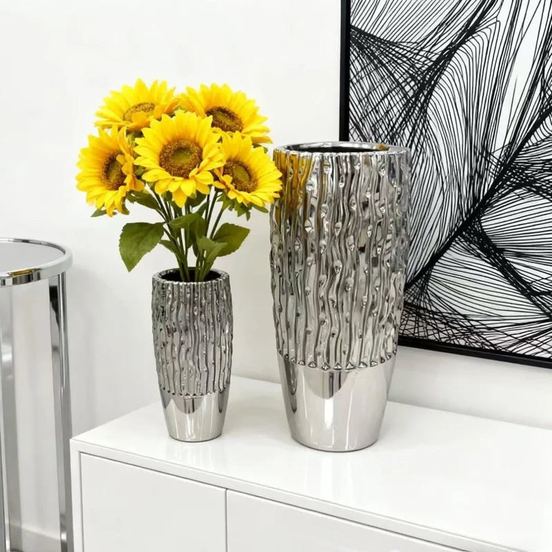 Minimalist Silver Ceramic Table Vase | Desk & Office Luxury Décor