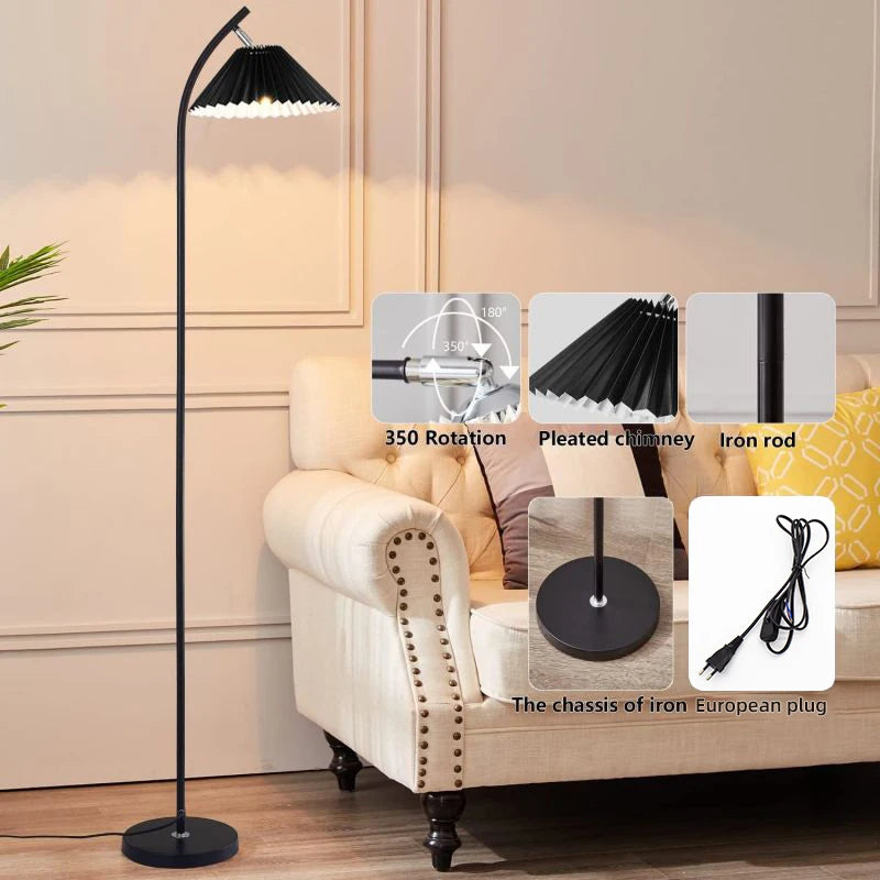Nordic Pleated Fabric Floor Lamp Modern Simple Standing Light Living Room Decor Sofa Bedroom Led Bedside Floor Lamp Night Light