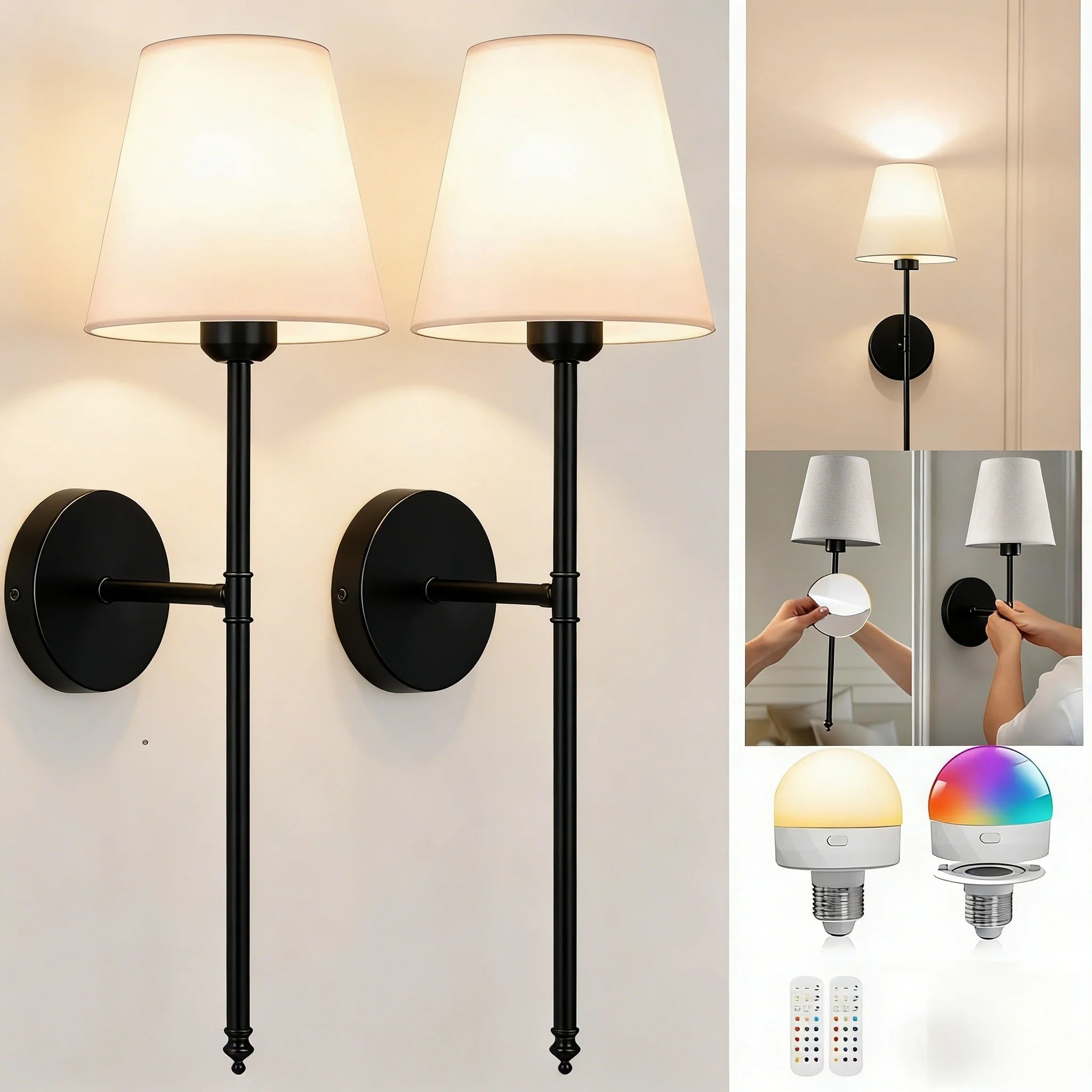 Lumière Wall Sconce | Cordless LED Wall Light with Remote & Fabric Shade