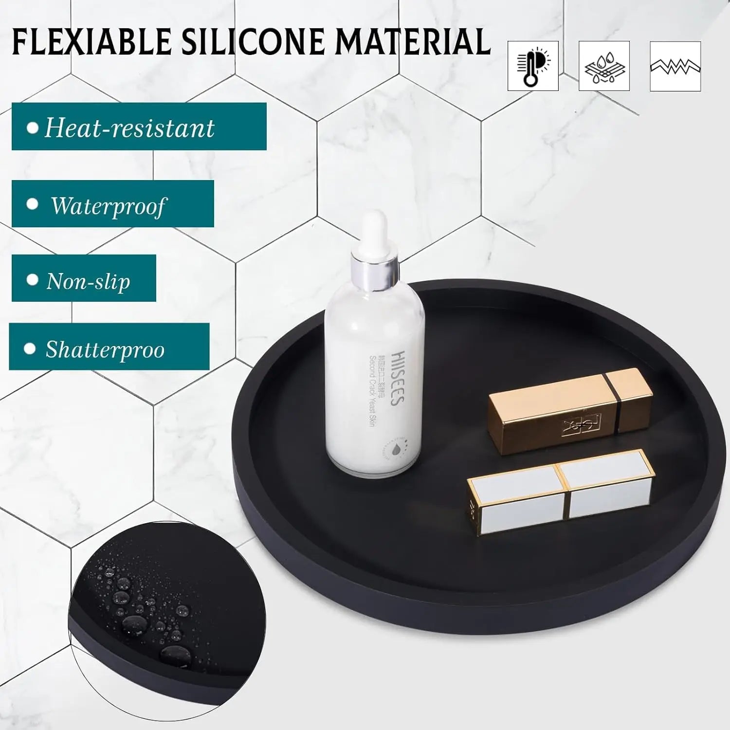 Silicone Bathroom Tray Round Vanity Tray Decorative Soap Holder Kitchen Countertop Organizer Coffee Table Decor for Candle