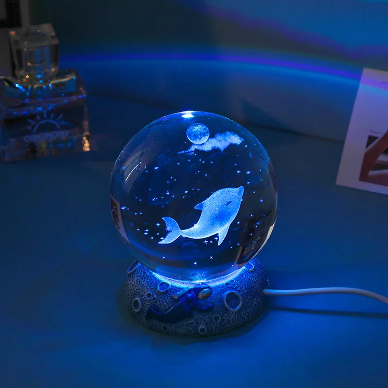 Crystal Ball Night Light Ornament 3D Engraved Luminous Resin Gift