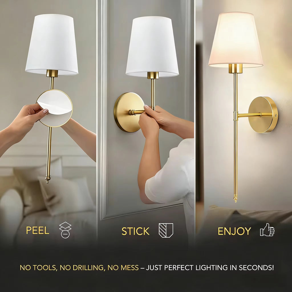 Battery Operated Wall Sconces Set of Cordless Wall Light Adhesive-backed install Rechargeable Bulbs and Remote 12Colors Dimmable