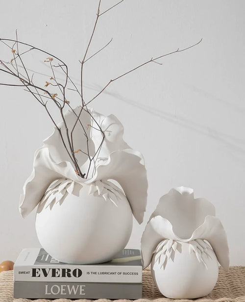 3D Petal Sculptural Ceramic Vase | Premium Luxury Statement Piece