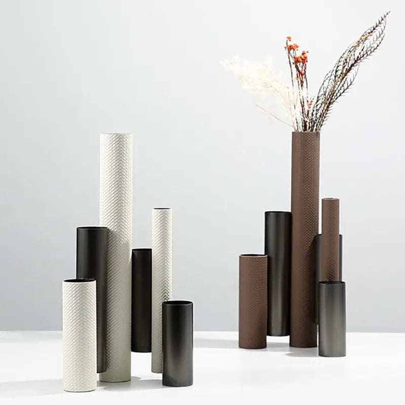 Metal & Leather Tube Vase | Architectural Luxury Home Décor