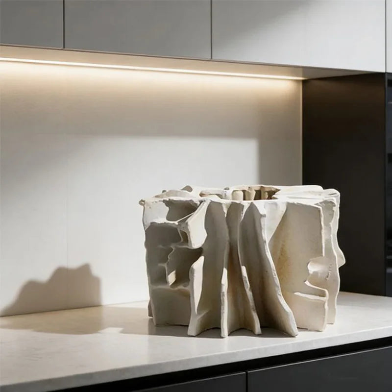 Beige Composite Architectural Vase | Hotel & Villa Luxury Home Décor