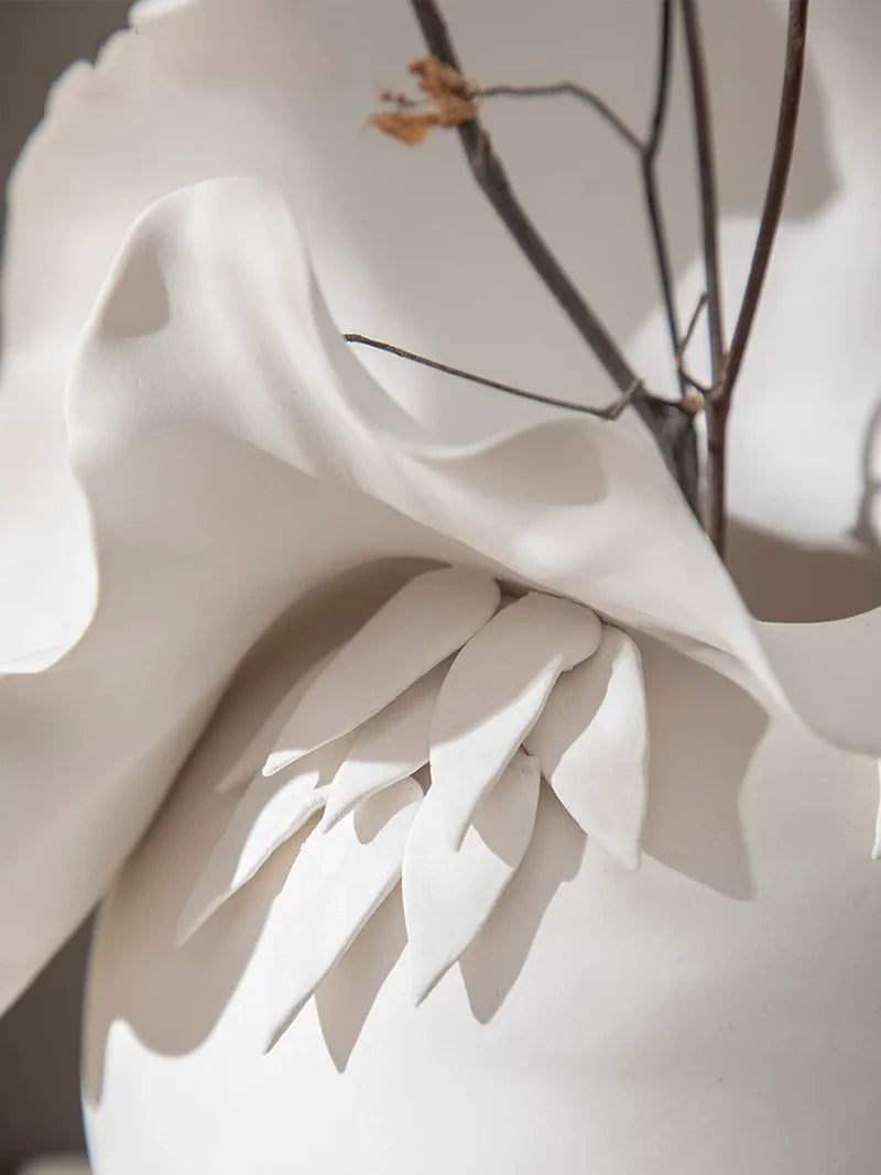 3D Petal Sculptural Ceramic Vase | Premium Luxury Statement Piece