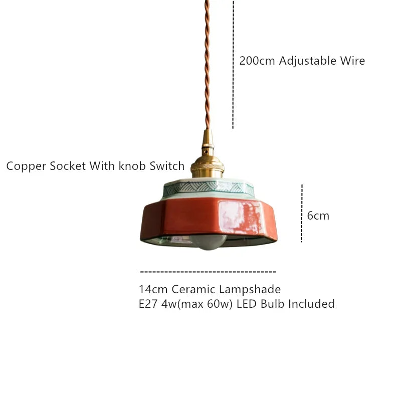 Vintage Ceramic LED Pendant Light | Hand-Painted Copper Finish | Nordic & Classical Style