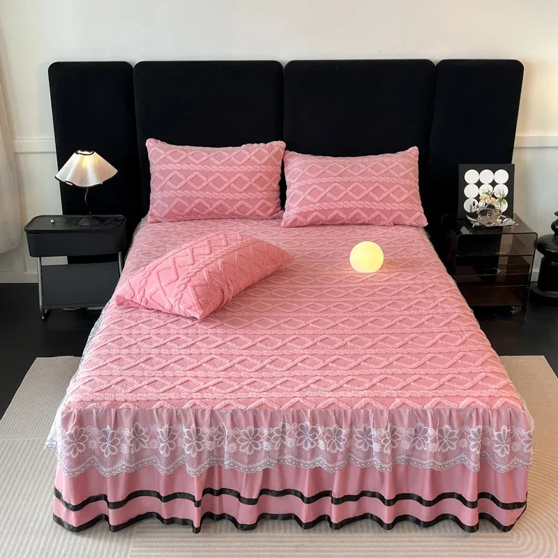 Xiao Qi Qi Bed Skirt Queen Solid Colour Winter Warm Mattress Protector Limited