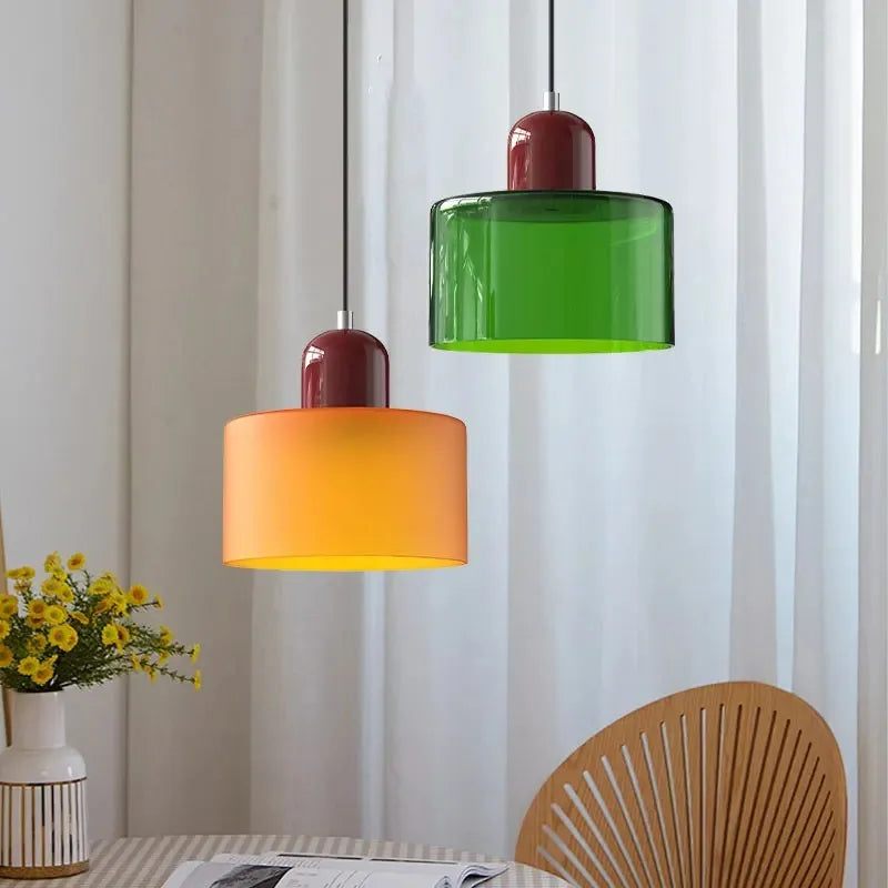 Artisan Stained Glass Pendant Light | Warm White LED | Pink, Orange, Green & White