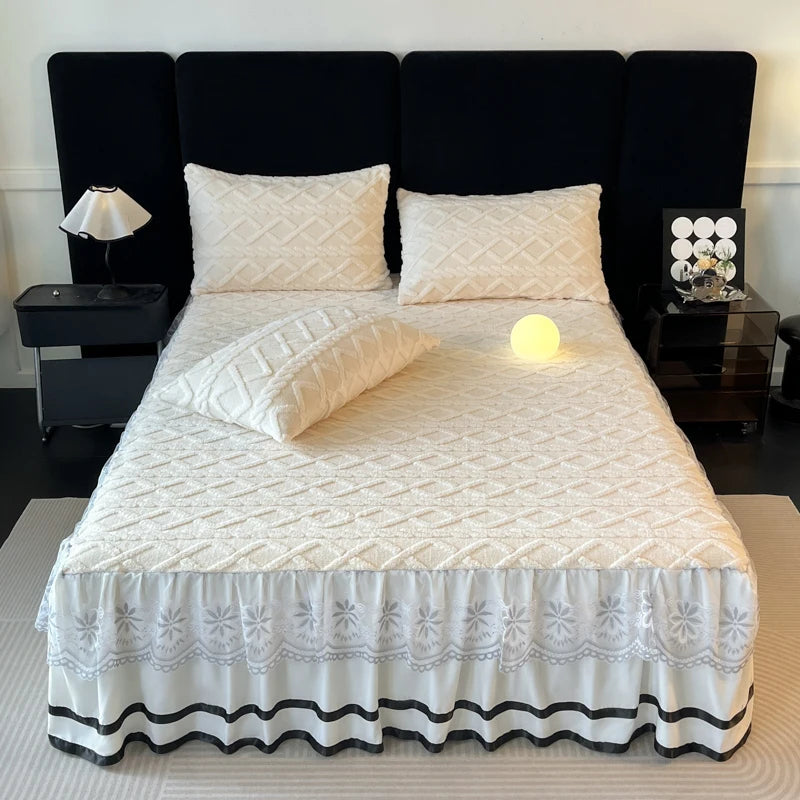 Xiao Qi Qi Bed Skirt Queen Solid Colour Winter Warm Mattress Protector Limited