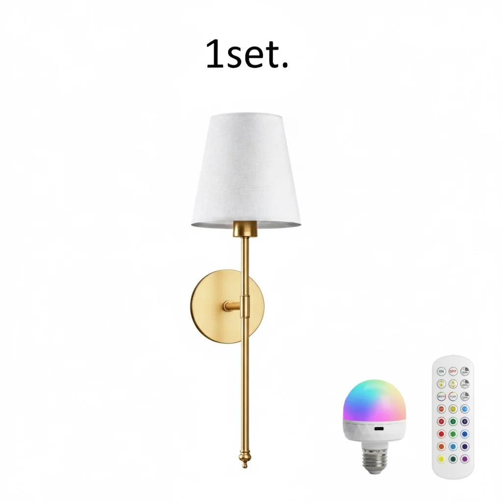 Battery Operated Wall Sconces Set of Cordless Wall Light Adhesive-backed install Rechargeable Bulbs and Remote 12Colors Dimmable