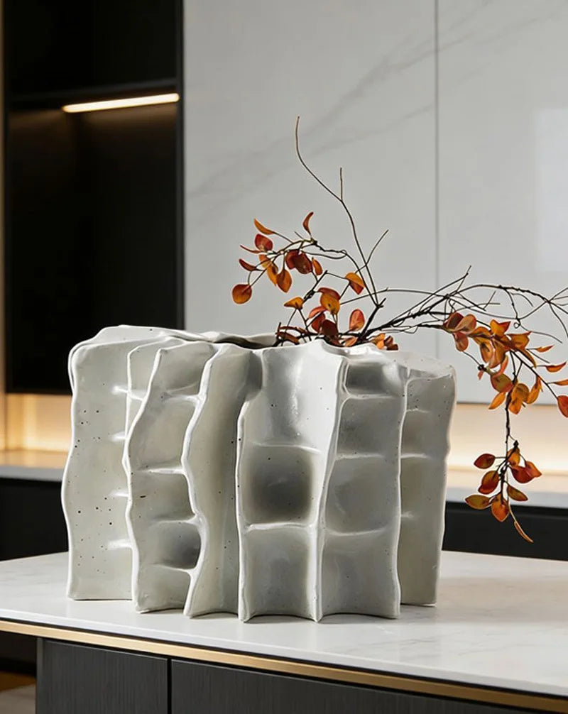 Beige Composite Architectural Vase | Hotel & Villa Luxury Home Décor