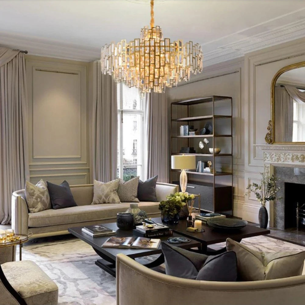 Luxora Gold Crystal Chandelier K9 Round Multi Tier Pendant Limited Edition