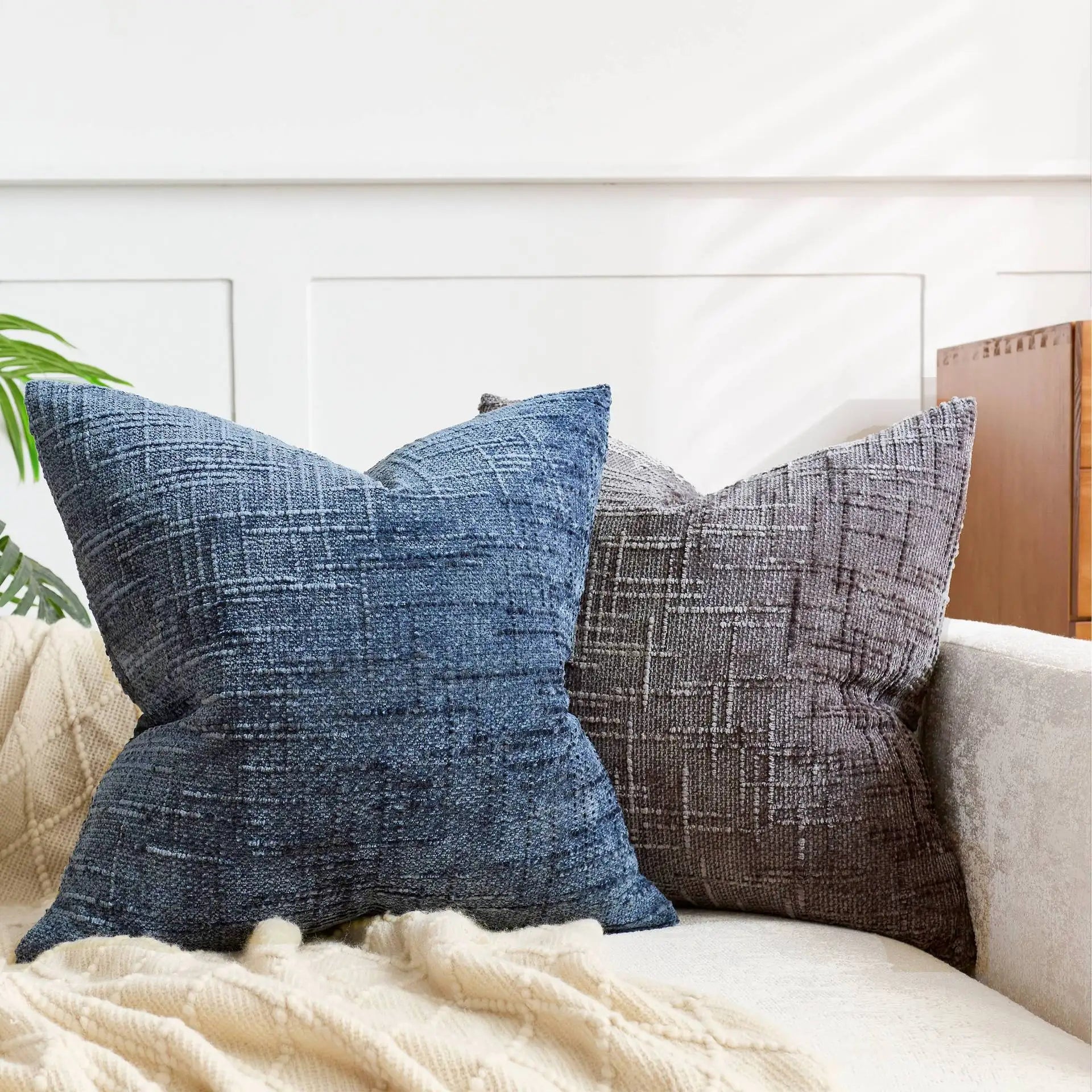 Chenille Coarse Yarn Cushion Cover 40/45/50cm Bamboo Textured Solid Color Throw Pillow Case For Bedroom Sofa Home Decorative