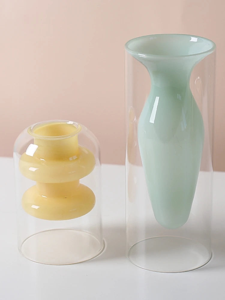 Double Wall Borosilicate Glass Vase | Sculptural Cylinder Vessel for Luxury Interiors