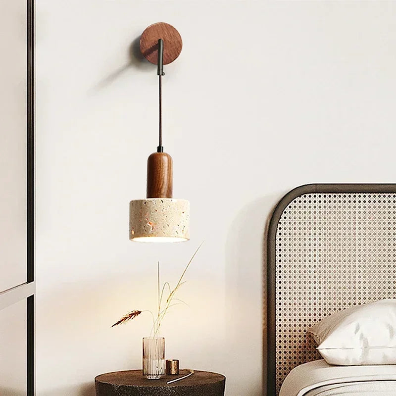 Hot Style Wabi Sabi Stone Wall Lamp Peach Wood Sconce Elite