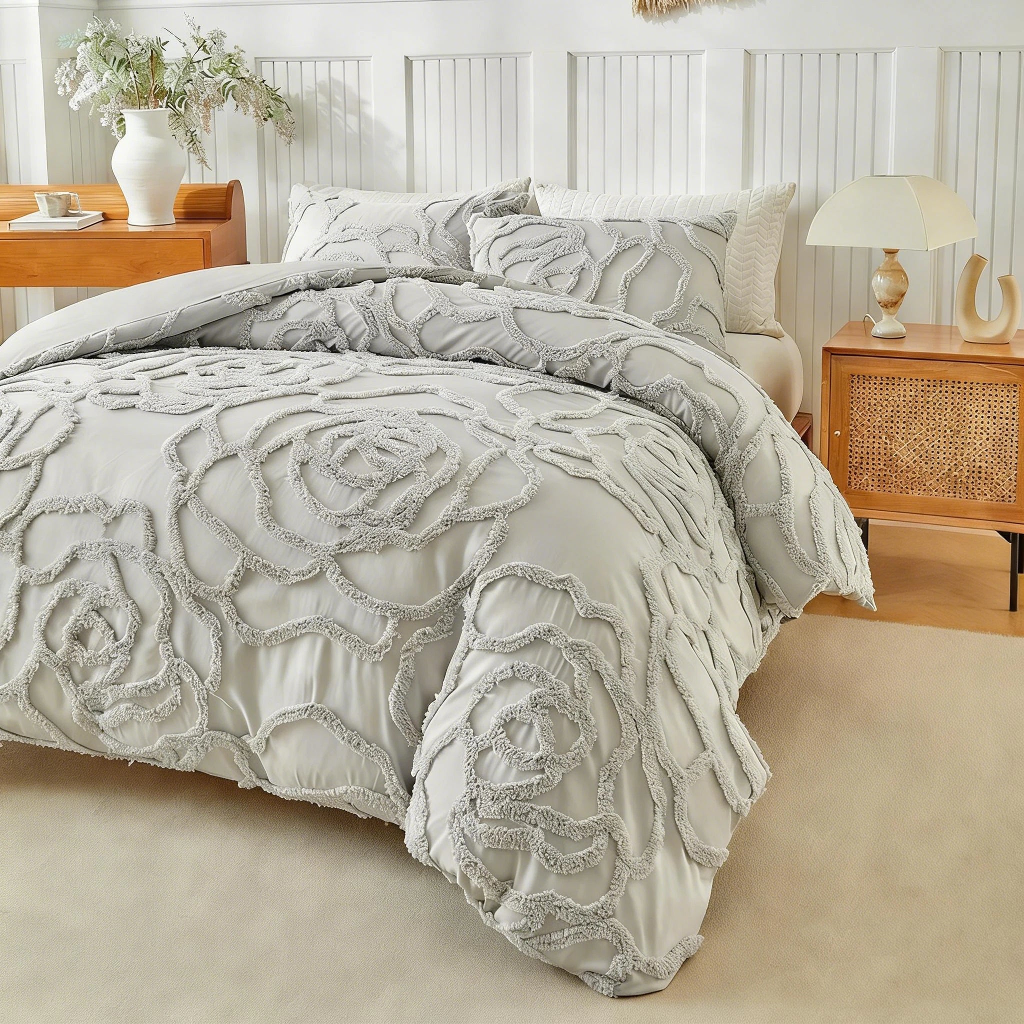 3D Rose Floral Tufted Duvet Cover Set – Luxury Microfibre Quilted Bedding Collection