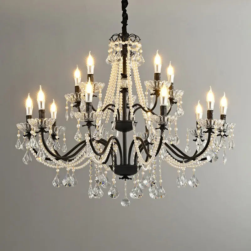 Heritage Lighting Vintage Black Candelabra Chandelier With Crystal Beads Limited