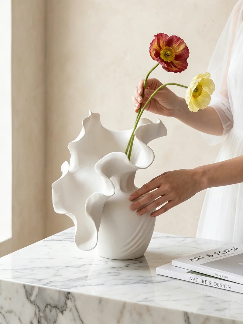 Sculptural Petal Porcelain Vase | Luxury Home Décor Statement Piece