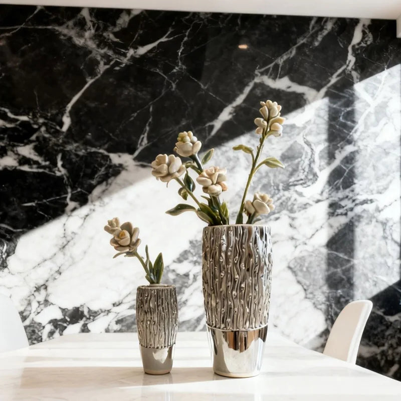 Minimalist Silver Ceramic Table Vase | Desk & Office Luxury Décor