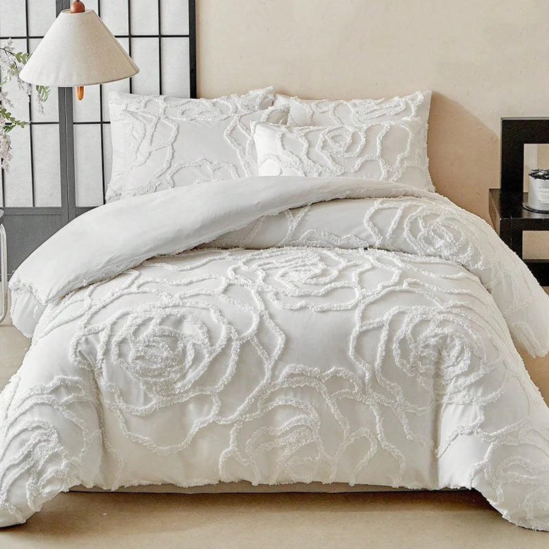 3D Rose Floral Tufted Duvet Cover Set – Luxury Microfibre Quilted Bedding Collection