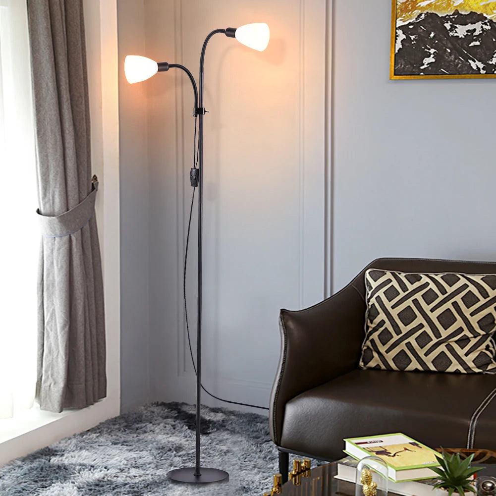 Adjustable Standing Double Headed Floor Lamp, Black