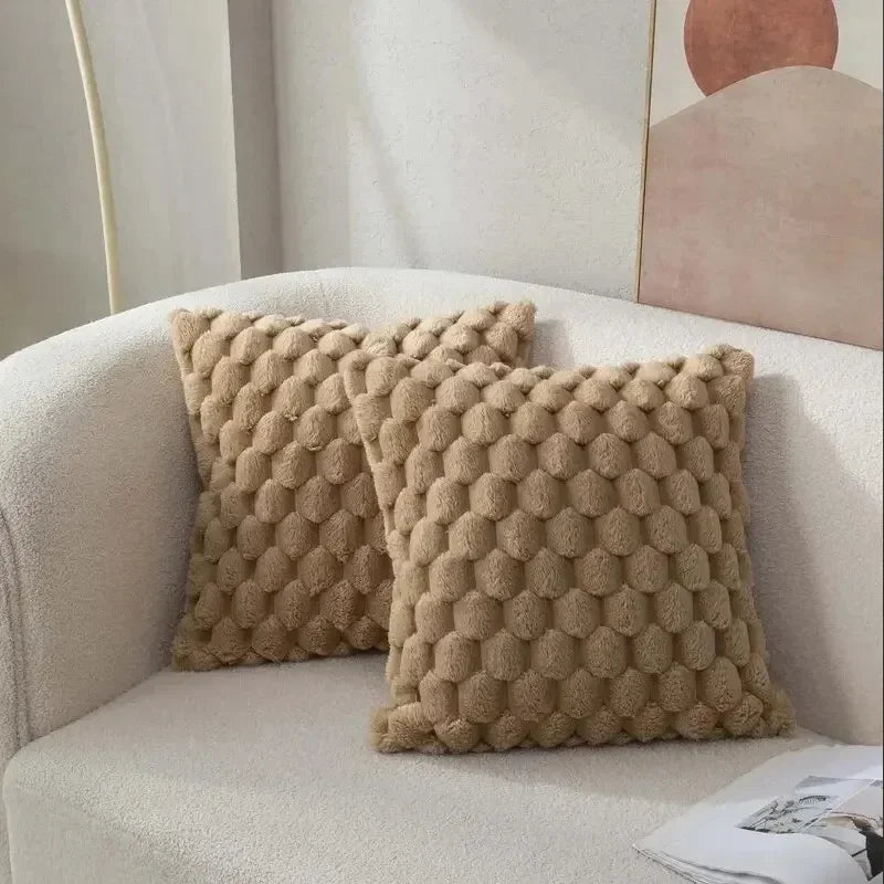 2/1pcs Pineapple Grid Turtle Pattern 3D Soft Plush Throw Pillowcase,Cream White For Living Room Sofa Bedroom Home Room Decor ﻿