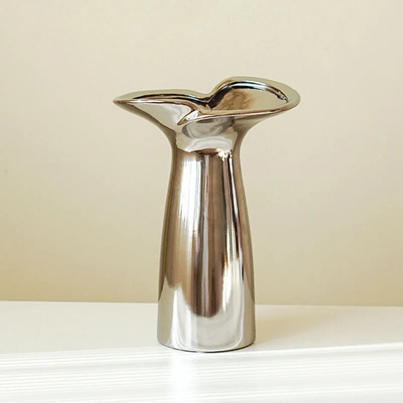 Silver-Plated Minimalist Ceramic Vase | Precious Luxury Home Décor