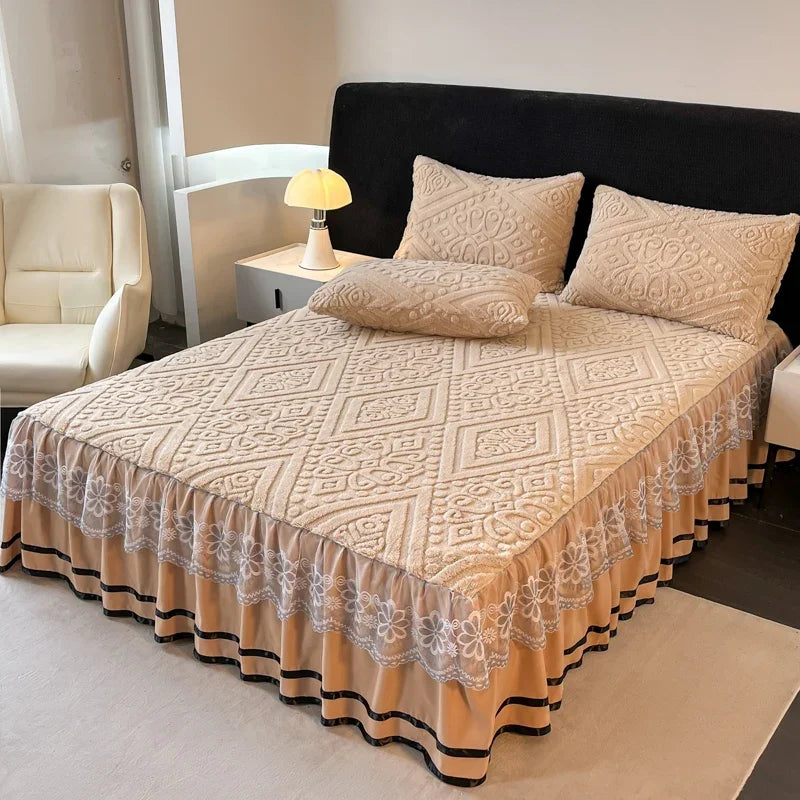 Lan Duo Mao Solid Colour Bed Skirt Elastic Corners Winter Warm Collection
